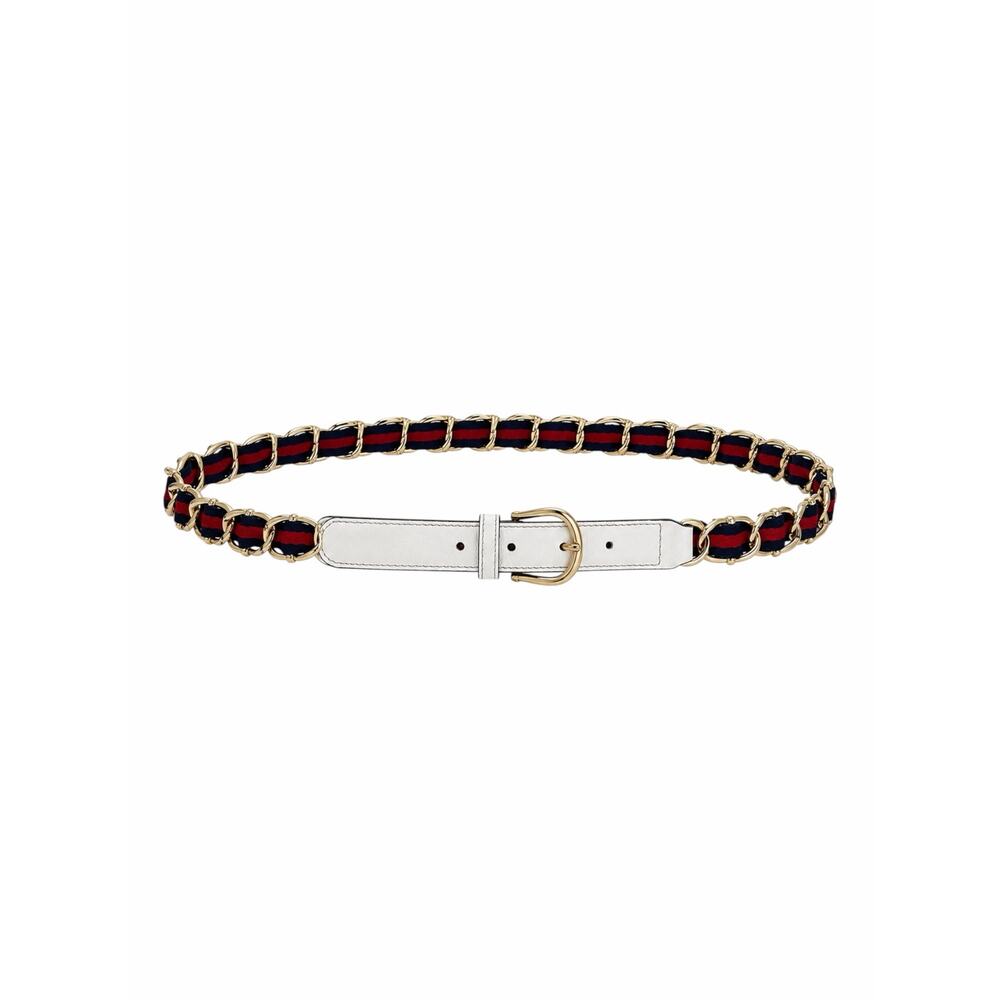 Gucci White Leather Gold Chain Web Belt Women Size 85/34